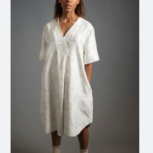 NEW COS Jacquard V-Neck Cotton-Linen Dress